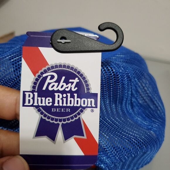 NWT Pabst Blue Ribbon Beer Cap Spell Out Logo Mesh SnapBack Trucker Baseball Hat - Picture 4 of 9